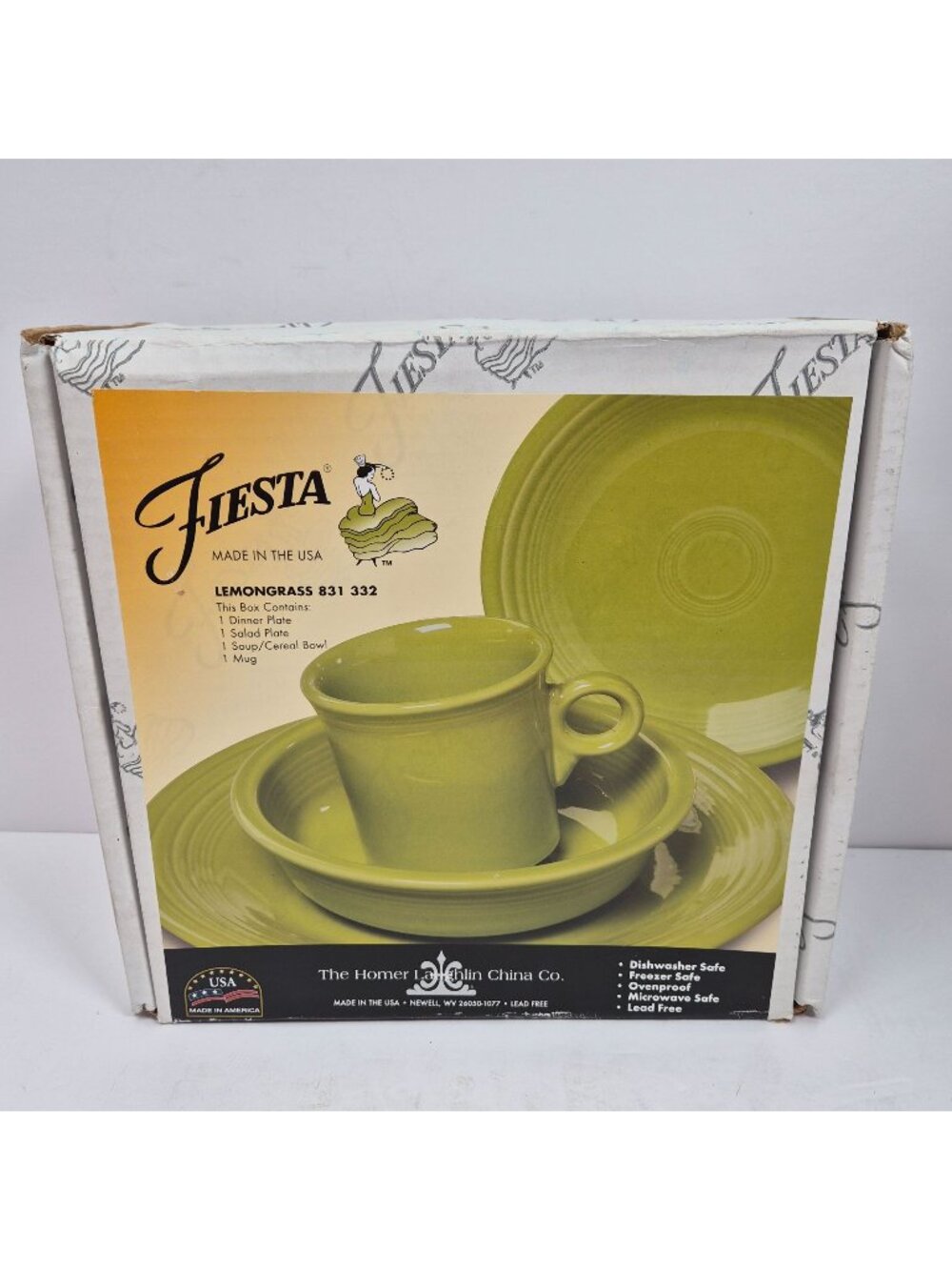 Fiesta Lemongrass by Homer Laughlin 4-Piece Dinnerware Set Made In USA-Retired